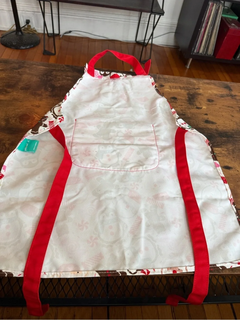Pillowfort Kids Apron with Teal Logo Tag and Pink Accents Christmas